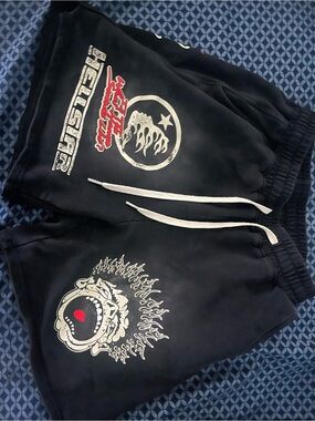 Black Graphic Athletic Shorts with Drawstring Waist hellstar